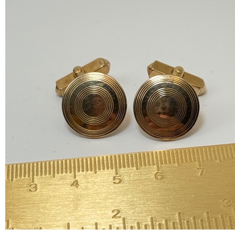 Swank Cufflinks OS Gold Tone Round Concentric Ribbed Vintage MCM Formal Dapper